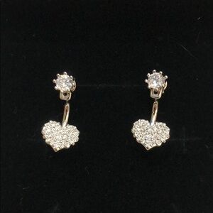 Women Earrings Silver Heart Stud Drop Reversible Blink Modern Everyday Jewelry